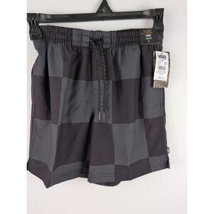 Vans Boys Relaxed Fit Checkerboard Swim Trunks Shorts Size Large Black Grey NWT